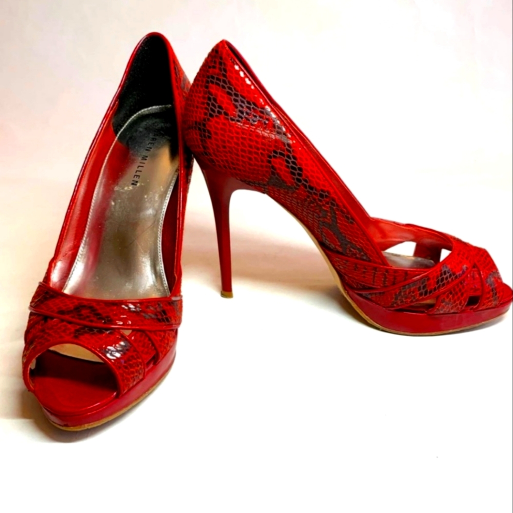 Karen Millen Red High Heel Peep Toe, Size 38